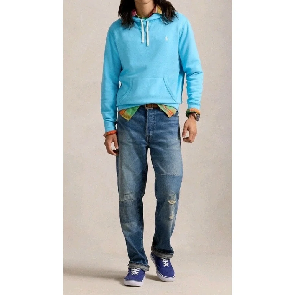 Polo Ralph Lauren Blue Pullover Hoodie w/ White Logo Pockets Big & Tall 3XLT NWT